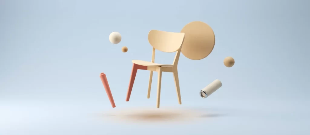 Silla de madera con una sola pata sustituida de un color distinto