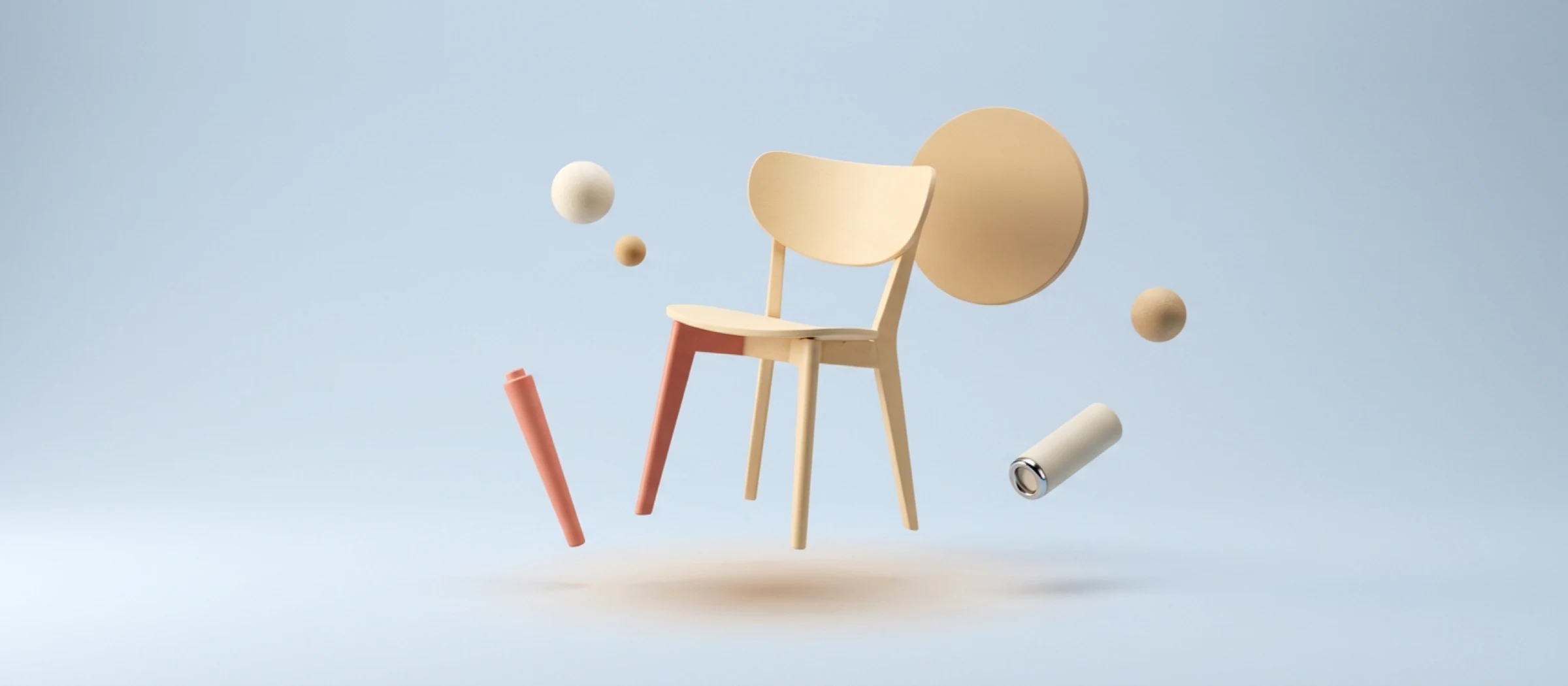 Silla de madera con una sola pata sustituida de un color distinto